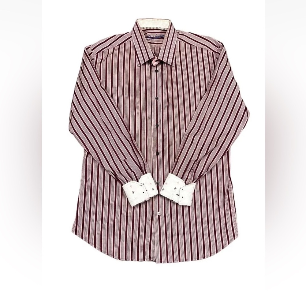 ROBERT GRAHAM Classic Fit Long Sleeve flip cuff Men’s striped Shirt Size large